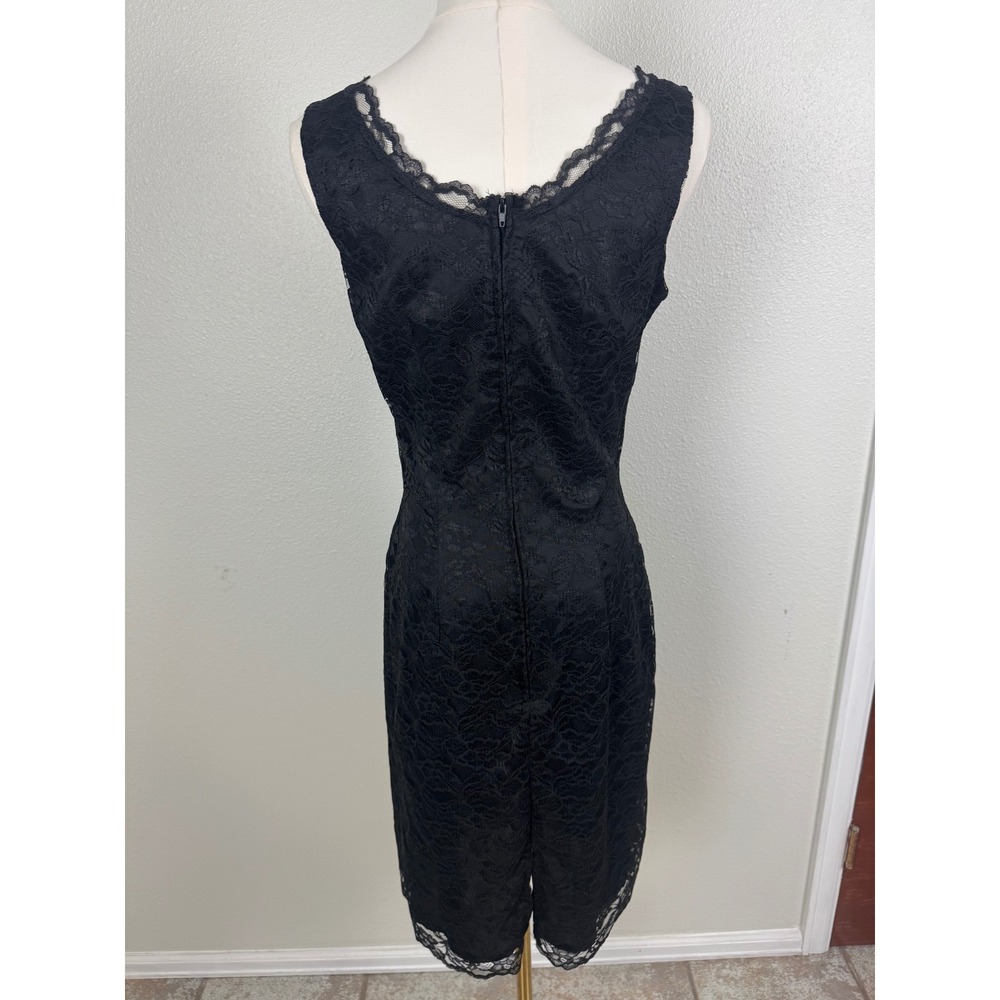 Vintage Black Floral Lace Sheath Cocktail Dress Sleeveless Midi 90s Party USA - Picture 2 of 6